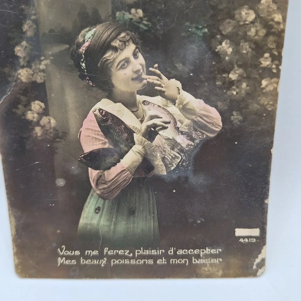 Antique French Postcard 1er Avril Humor Romantic Designed Printed In France 1919